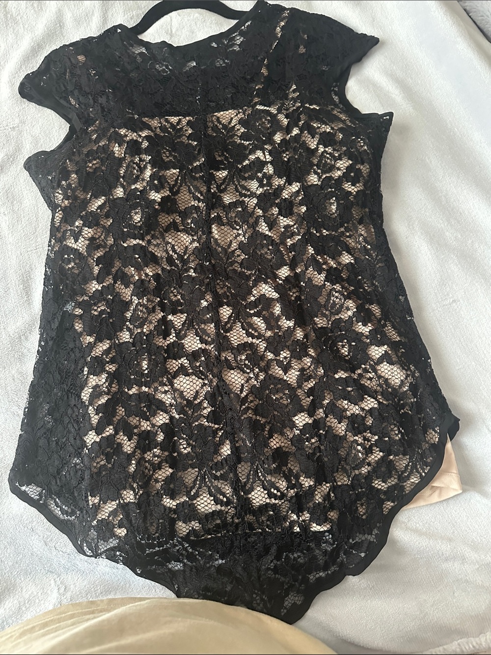 Black Lace Overlay Cap-Sleeve Top - Picture 2 of 8